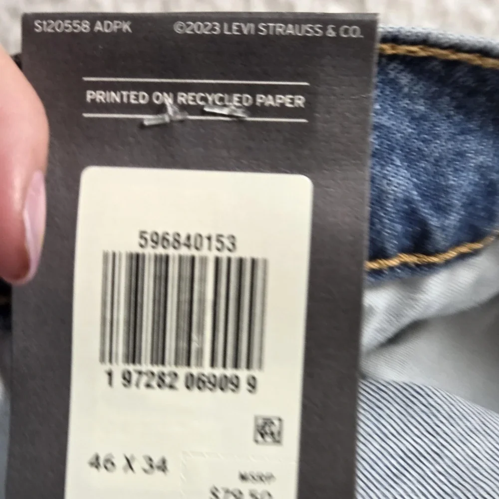 Levis 502 Jeans Mens 46x31 Blue Light Wash Regular Fit Tapered Stretch Denim
